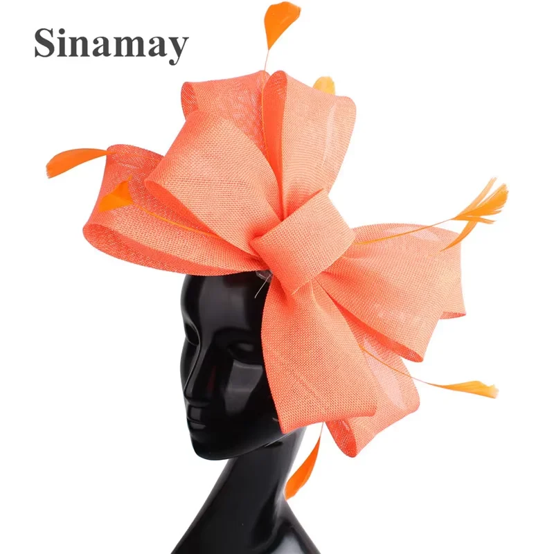 Nachahmung Sinamay Hochzeit Mesh Fascinator Für Damen Kopfbedeckung Party Frauen Braut Haar Zubehör Bogen Haar Clip Phantasie Feder – Detail 7