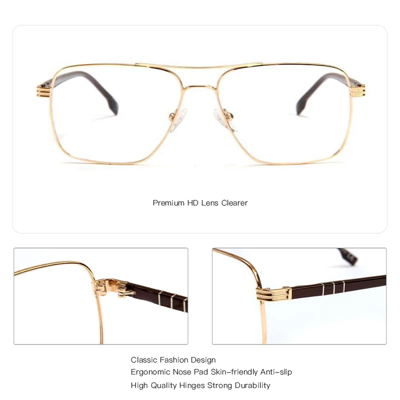 BLUEMOKY 人気のメタルパイロット近視処方メガネ男性用アビエイターフォトクロミック光学眼鏡累進眼鏡