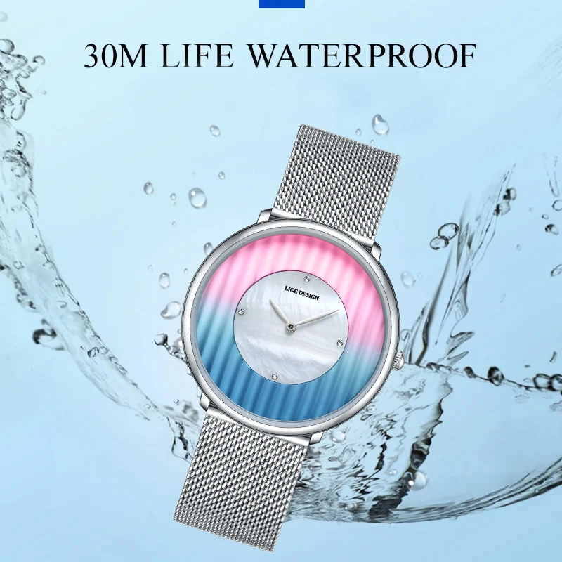 

LIGE элегантные повседневные кварцевые женские часы, модные роскошные простые стальные сетчатые ремешки, водонепроницаемые деловые часы для женщин, женские подарки