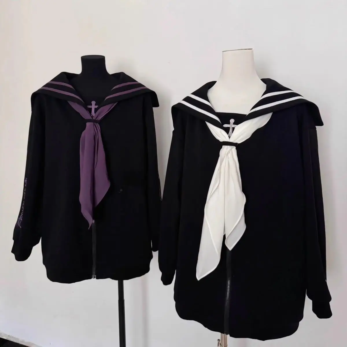 

Japan Subculture Japanese Lace Black Purple Black And White Sailor Suit Embroidered Navy Collar Sweatshirt Jacket