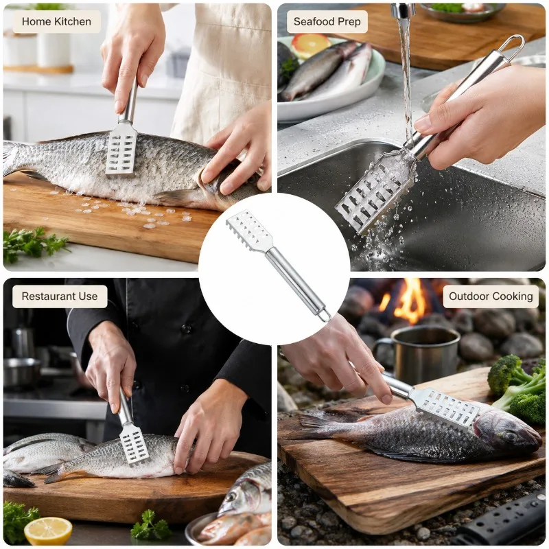 1/2Pcs Stainless Steel Fish Scale Knife with Sawtooth Edge for Scale Scraper Boning Filleting - Kitchen Fish Cleaning Tool
