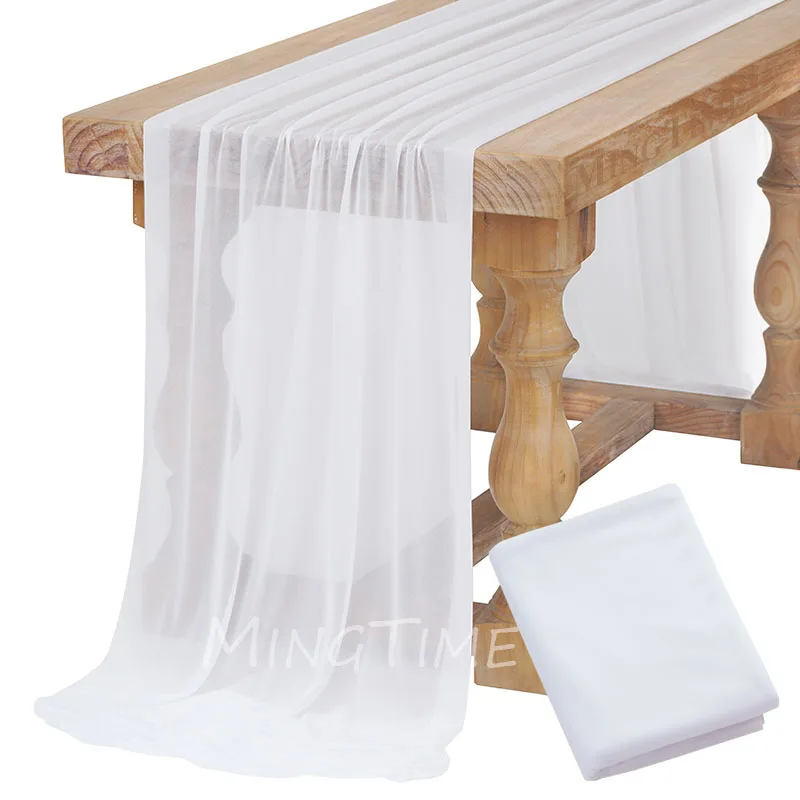 Weicher Tischläufer in Zartrosa, Gaze-Stil, Rustikale Boho-Dekoration für Hochzeit, Party, Babyparty, Esszimmer