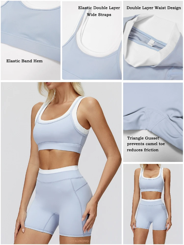 VITALINOVO 2-teiliges Workout-Set für Damen, nahtlose Biker-Shorts mit gepolstertem Sport-BH, sportliche, passende Outfits für Damen, für Fitness, Gym, Yoga – Detail 6