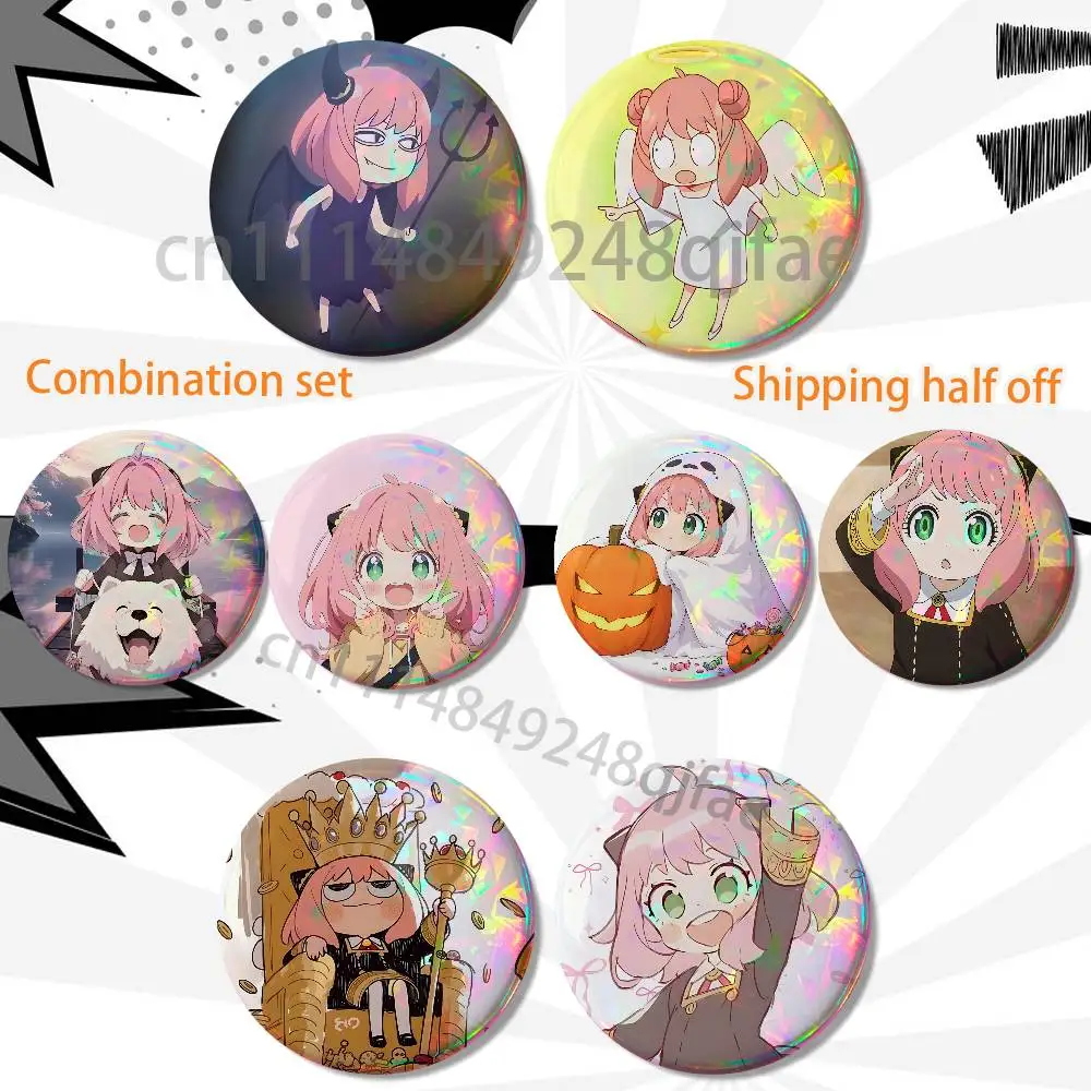 Pink hair green eyes Anya Spy Family 2 piece set Badges On Backpack Jacket Cartoon Round Brooches Acrylic Button Pins Collection