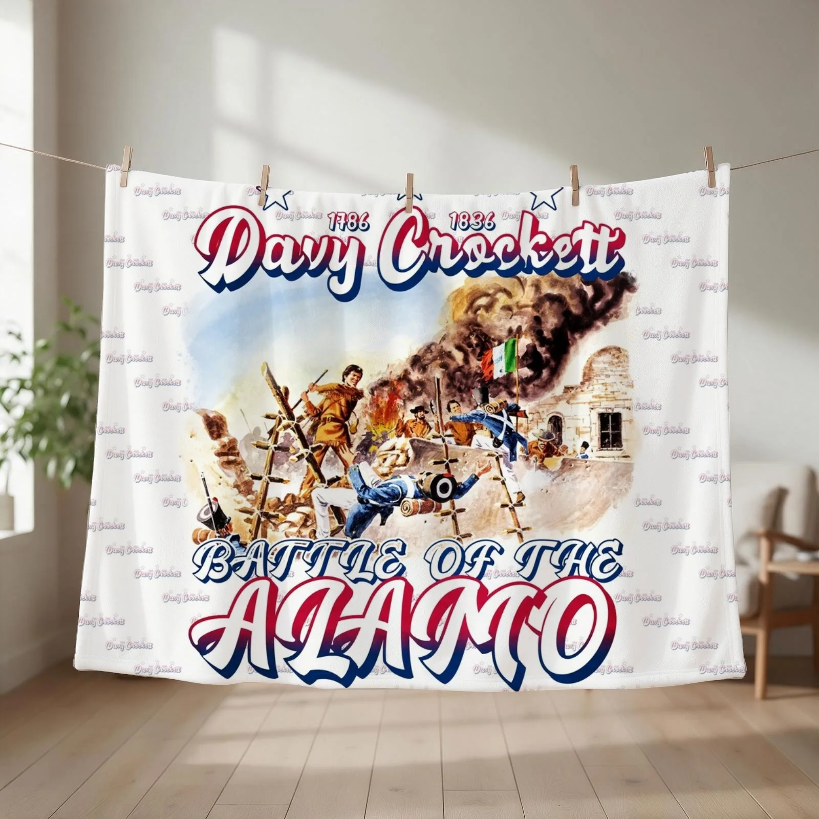 Davy Crockett King of The Wild Frontier Battle Of The Alamo Throw Blanket couch cozy soft plush fuzzy picnic outdoor blanket
