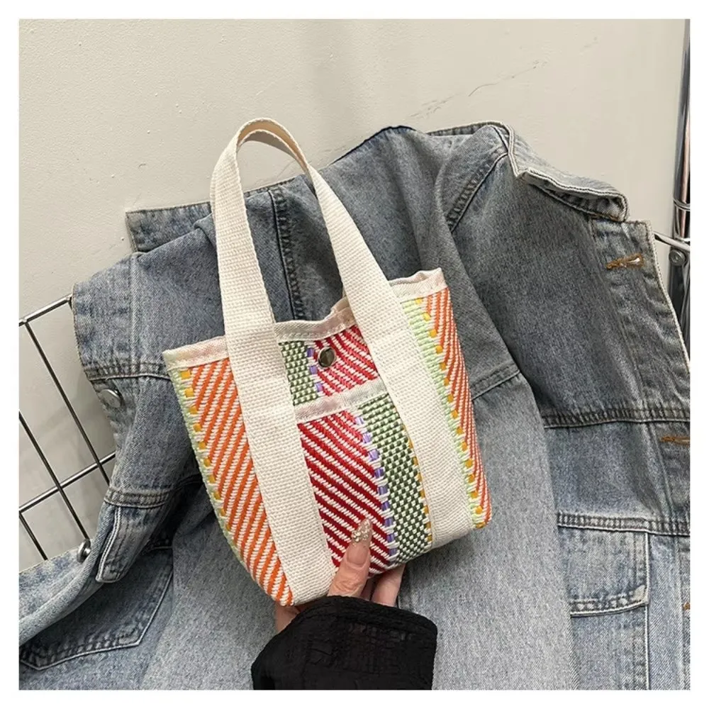 

Portable Contrast Color Stripe Weave Bag Stripe Pattern Soft Polyester Small Cloth Bag Tote Bag Women's Handbags