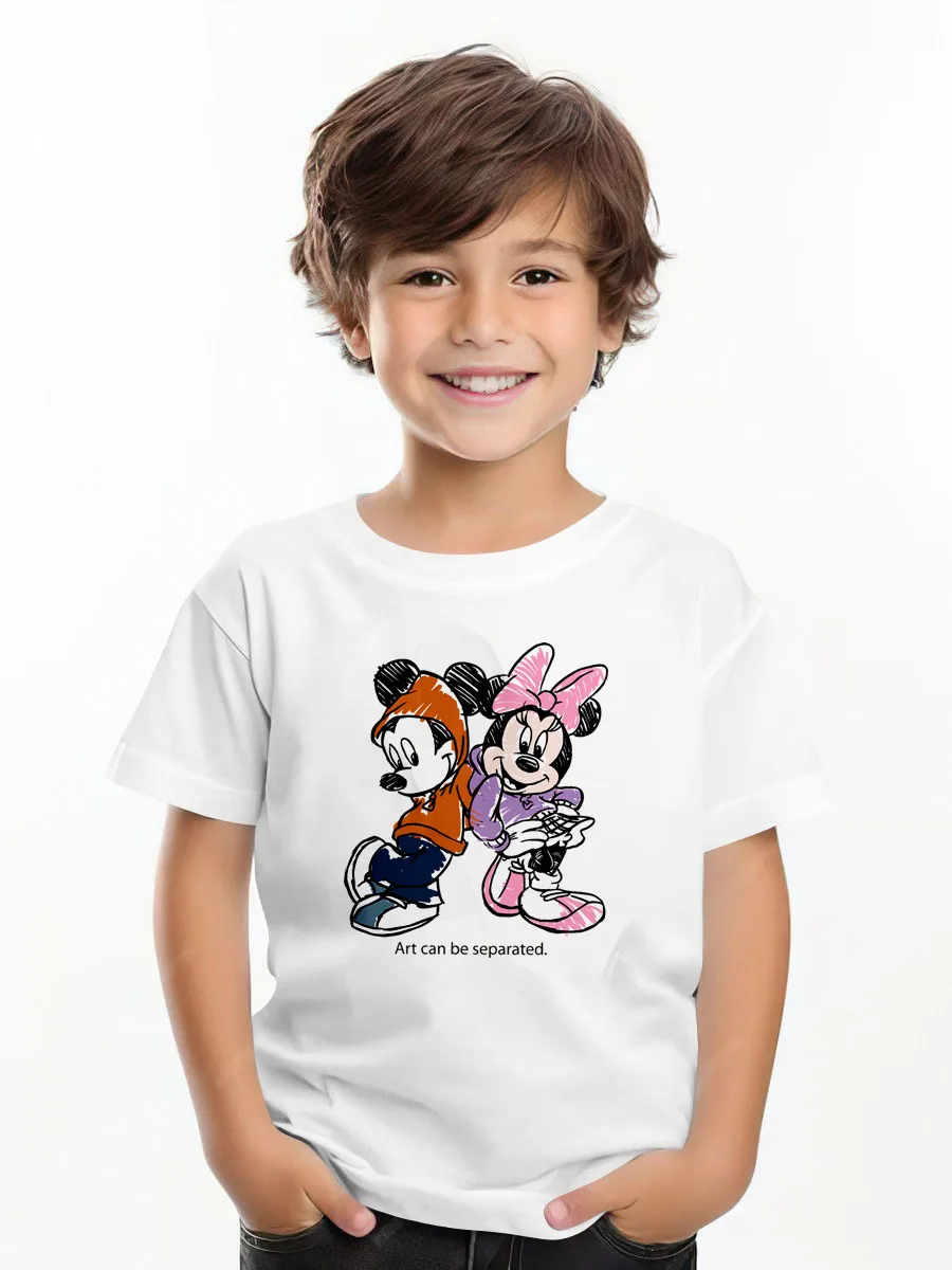 

Disney Teen 100% Cotton T-shirt Kids Mickey Print Casual Comfortable Crewneck T-shirt Boys Short Sleeve Tees Kids Clothes
