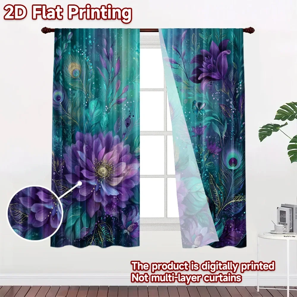 Decorative Peacock Floral Print Curtains Luxury Window Drapery Bohemian Digital Art Curtain Panels for Living Room Home Decor