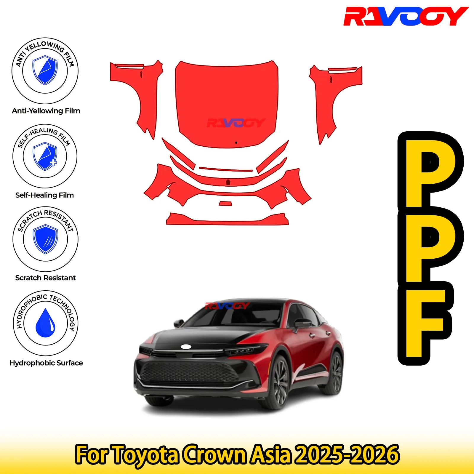 

For Toyota Crown Asia 2025-2026 Glossy Matte Black Precut front PPF Kit Paint Protection Film