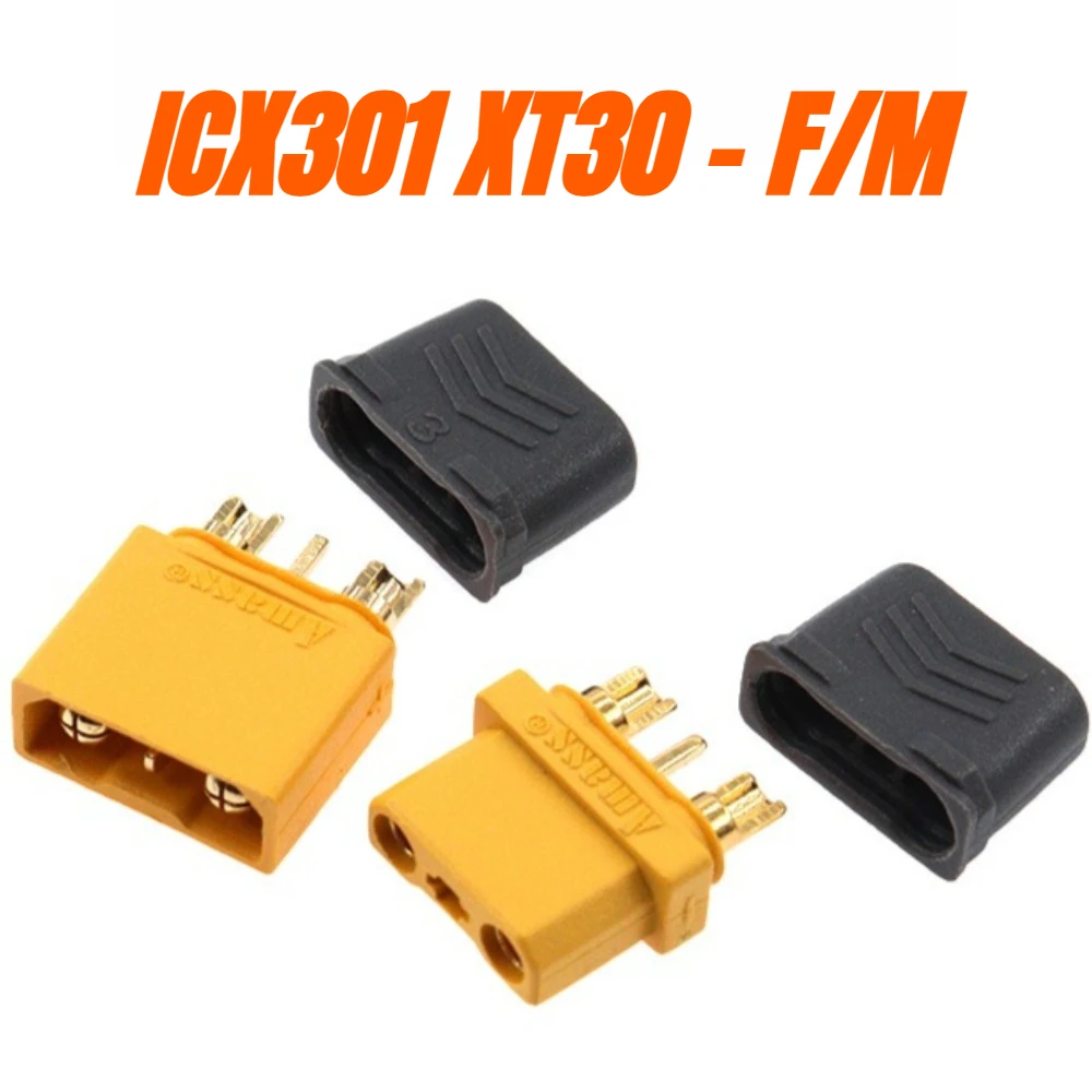 4PCS Genuine ICX301 XT30U 2+1 Aviation Model Plug with Signal Pin Weldable Power Lithium Battery Male Female Connector