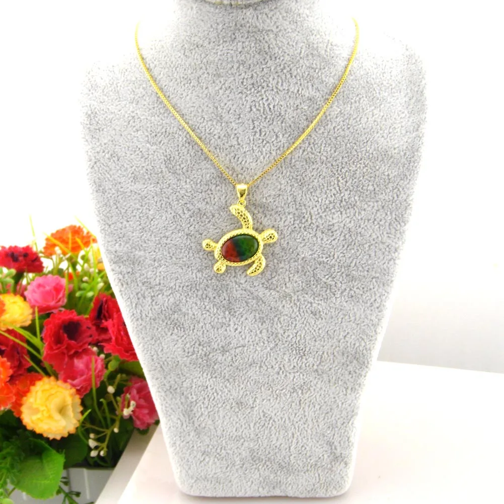 Silver Pendant fire ammolite Necklace cute turtle designs Pendant with Chain