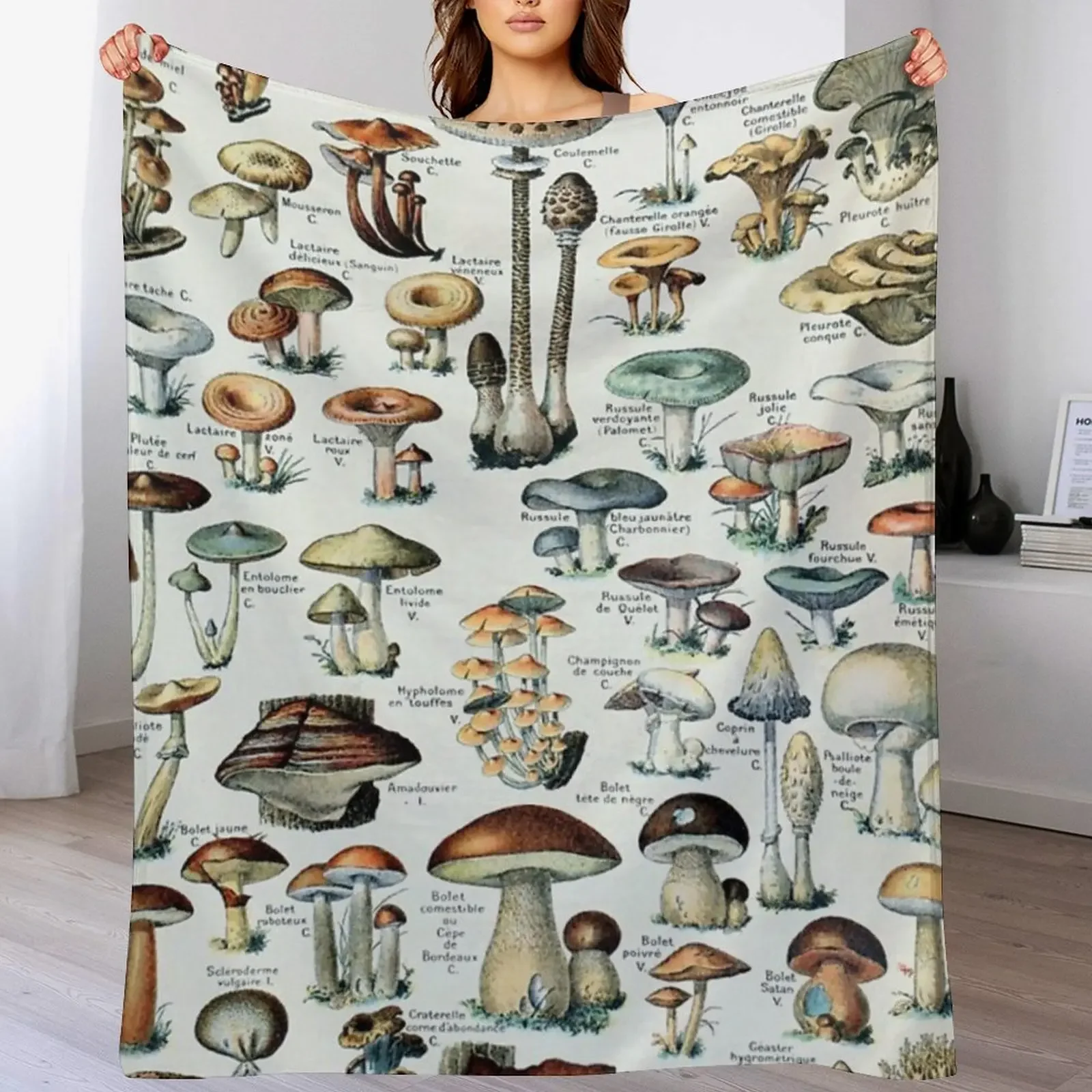 

BEST SELLER VintageMushroom poster Throw Blanket Cozy Home Blanket Gift for Christmas Holiday