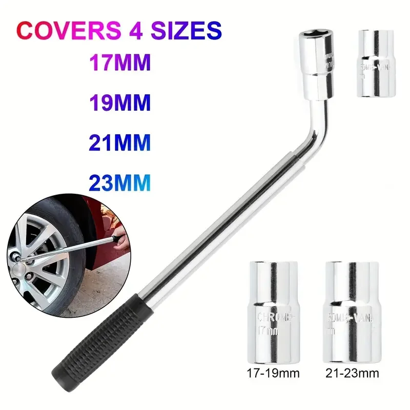 Extendable Lug Nut Wrench With Chrome Vanadium 17/19/21/23mm Socket For Easy Tire Repair L-Type Sockets Nut Kit Emergency Tools