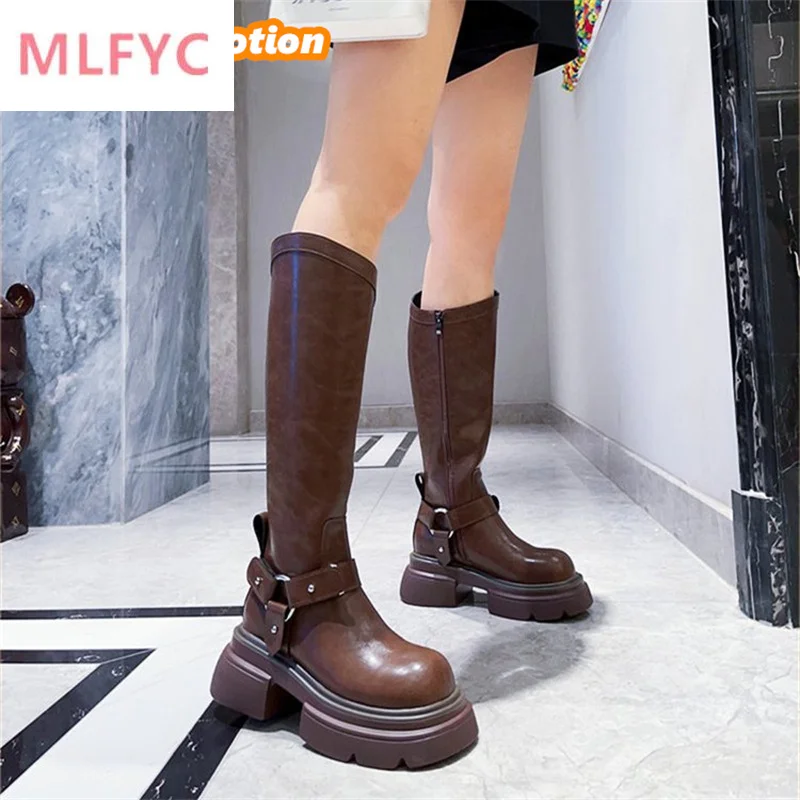 Fashion style belt buckle knee length boots Children's 2023 new spring and autumn high tube fashion knight boots boots women