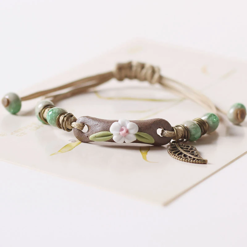 Plant Hand-kneaded Ceramic Adjustable DIY Bracelet For Women Gift Jewelry