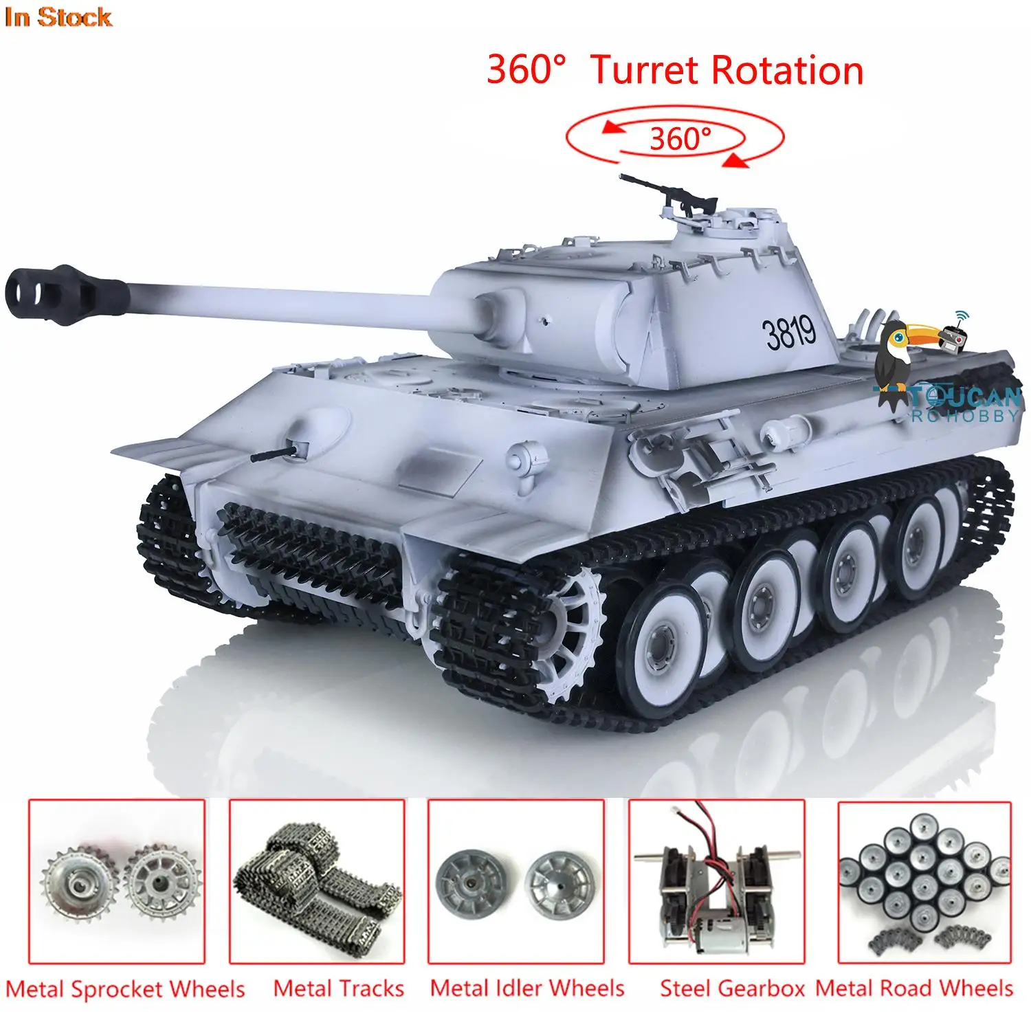 Heng Long-tanque teledirigido personalizado, 1/16 Snow 7,0, Pantera RTR, 3819, ruedas de Metal, motor de humo, BB, juguetes infrarrojos de tiro, TH17299