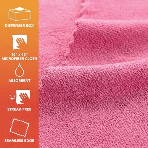 

50pcs Pink 16x16 Inch Microfiber Cleaning Towels, 215GSM Absorbent Lint-Free Reusable Cloths With Seamless Edge For Car Office