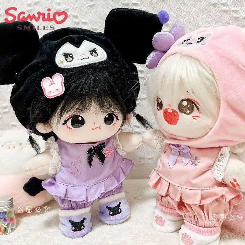 20Cm Cute Kuromi Doll Clothes Cartoon Sanrio Anime Creative Plush Action Figure Toys Diy Skirt Suit Kawaii Sweet Birthday Gift