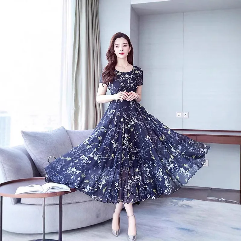 

Летнее трансграничное женское платье с принтом2025Длинное утягивающее платье с цветочным принтом для женщин с элегантной длинной юбкой