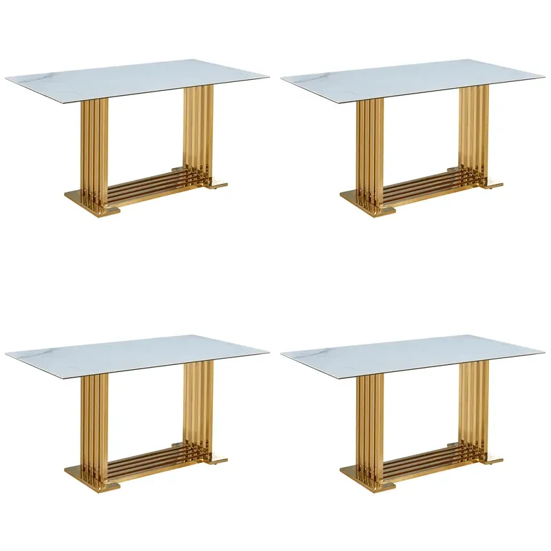 for Modern Rectangle Dining Table Stainless Steel Marble Top Restaurant Hotel Family Furniture