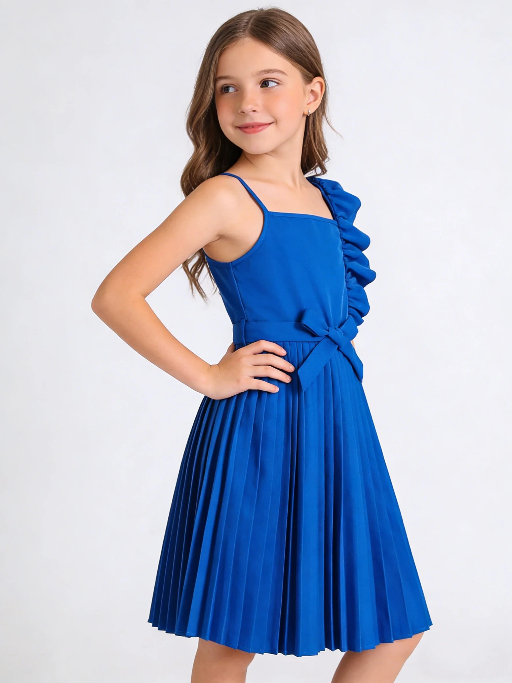Sommerliches, süßes und niedliches Camisole-Kleid mit Faltenrock für Mädchen, modisches Freizeitkleid