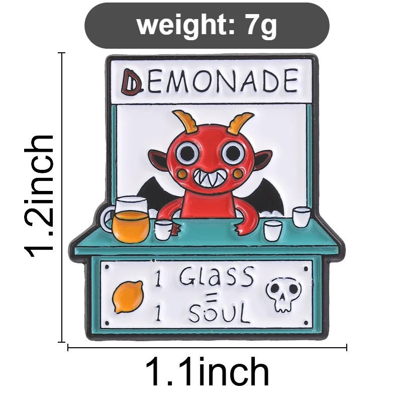 Demonade Enamel Pins 1 Glass = 1 Soul Brooches Lapel Badge Funny Dark Humor Devil Lemonade Jewelry Gift for Friends
