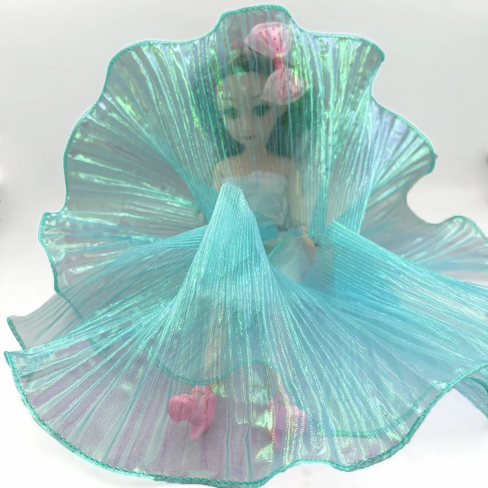Kanten rand organza stof zeemeermin gegolfd transparant iriserend laser geplooid voor patchwork rokken bruiloft naaien kostuum aanbod