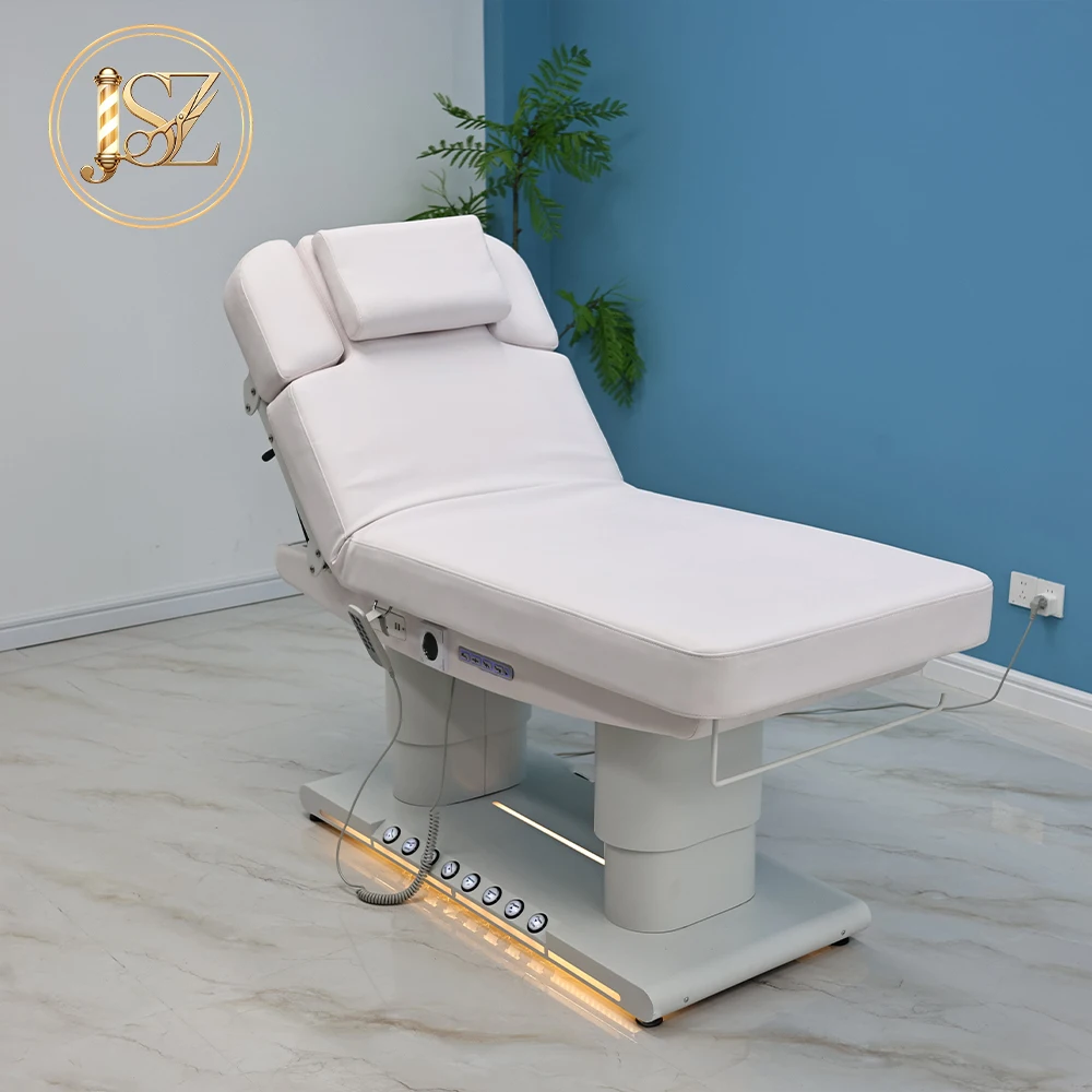 4 Motor Electric Esthetician Bed Heating LED Light Remote Foot Control Adjustable Backrest Leg Height Massage Bed