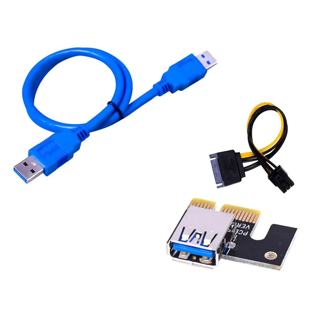 PCI-E Riser 009S 1X 16x Extender PCI E USB Riser 009S Podwójna karta adaptera 6Pin SATA 15pin do karty graficznej BTC USB 3.0 — zdjęcie 4