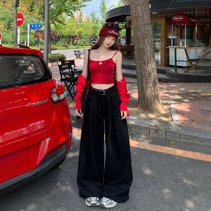 

American-Style Women's White Wide-Leg Jeans Women's Autumn Thin High Waist Slimming Draping Breathable Pleated