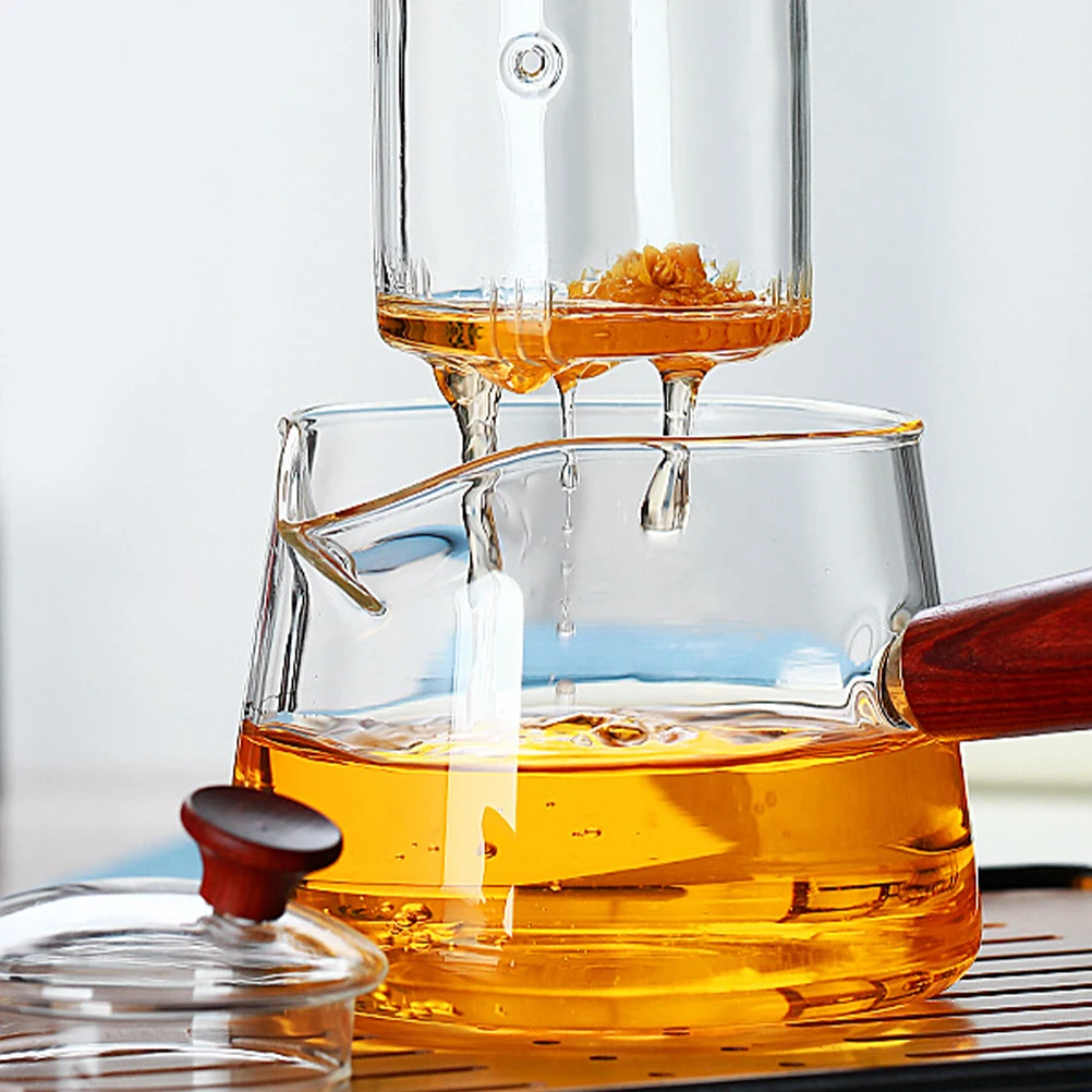 

Glass Teapot with Infuser Anti-Heat Design Wooden Handle Easy to Use for Multiple Types of Tea Home Accessory