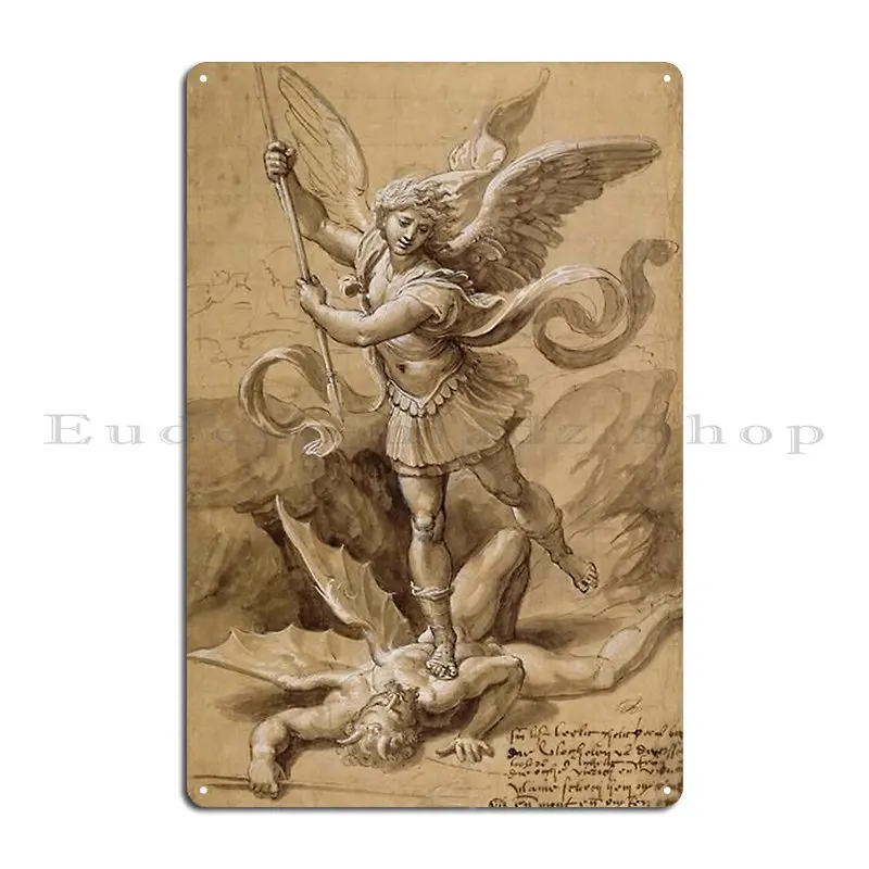 Hd Saint Michael Slaying The Demon Metal Plaque Wall Mural Plaques Designs Wall Custom Printing Tin Sign Poster