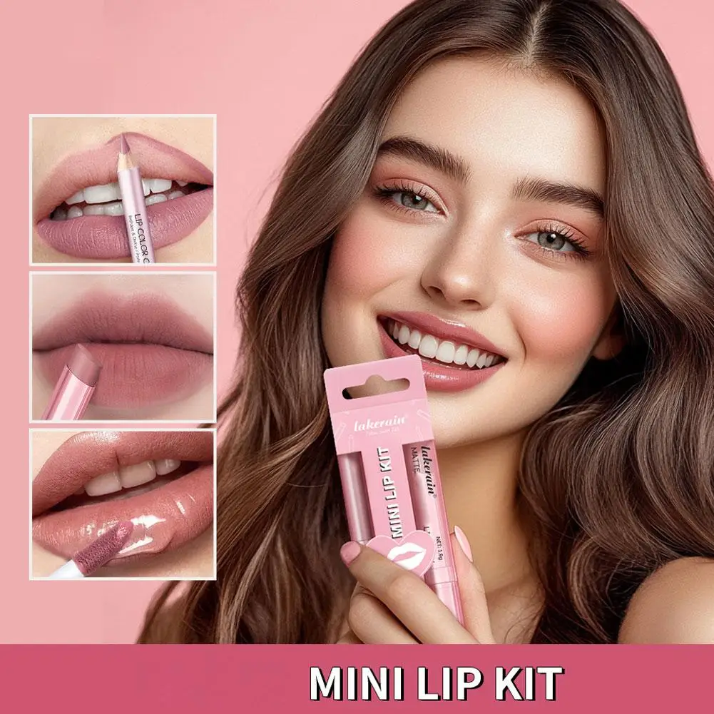 Lip Combo Rossetto opaco + Penna per labbra Set lucidalabbra Set di rossetti per labbra idratanti opachi impermeabili a lunga durata Set per trucco labbra