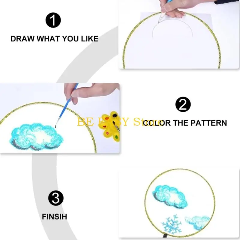 E28F Children DIY Painting Round Silk Handheld Fan Making Set 6 Piece Nontoxic Safe Silk Cloth Artistic Craft Projects