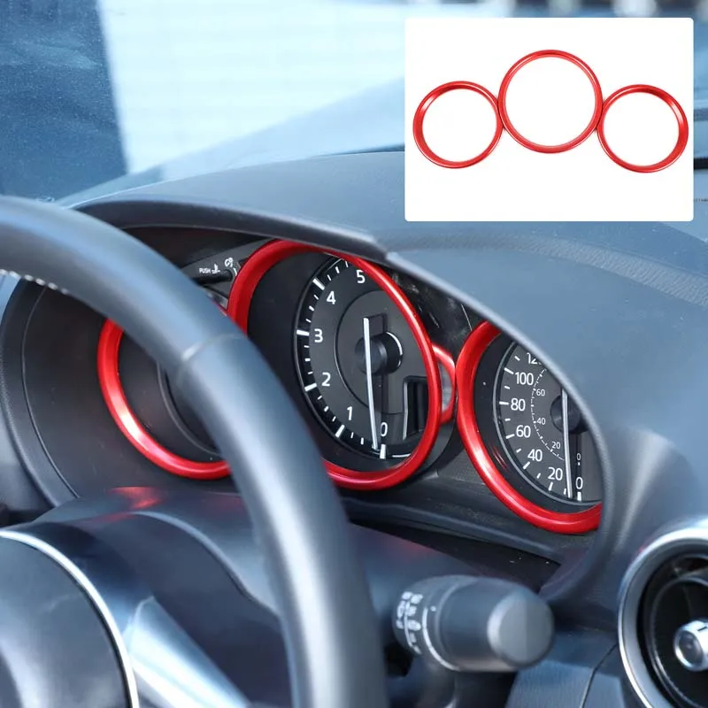 

3piece set Aluminum alloy red For Mazda MX-5 Miata Fiat 124 Abarth 124 2016+ car dashboard decorative ring sticker accessories
