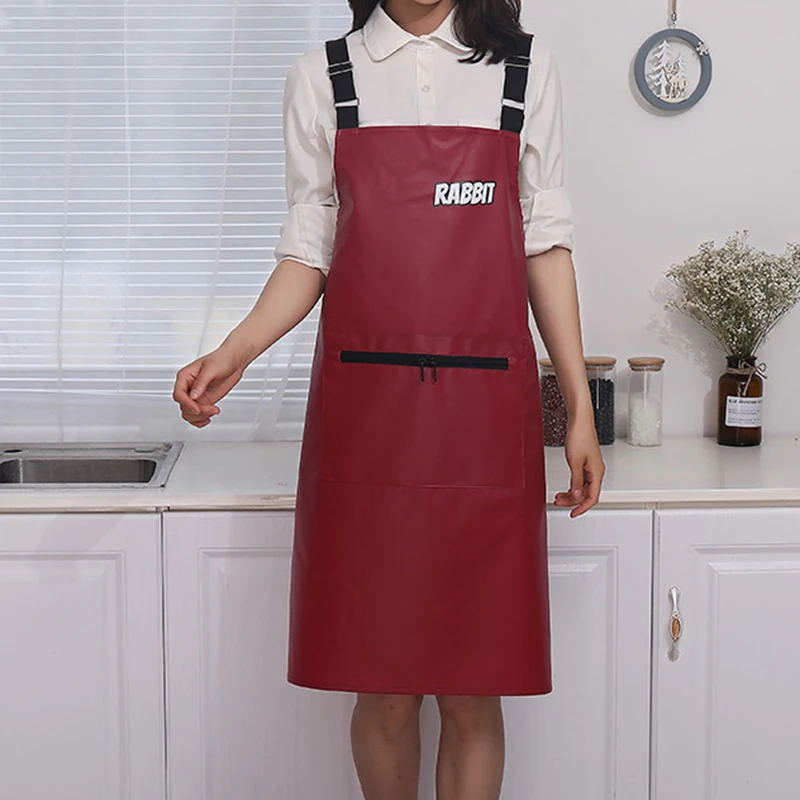 PU Leather Waterproof Apron Strap Adjustable Anti-Fouling Oil-proof Cafe Restaurant Cooking Cleaning Apron