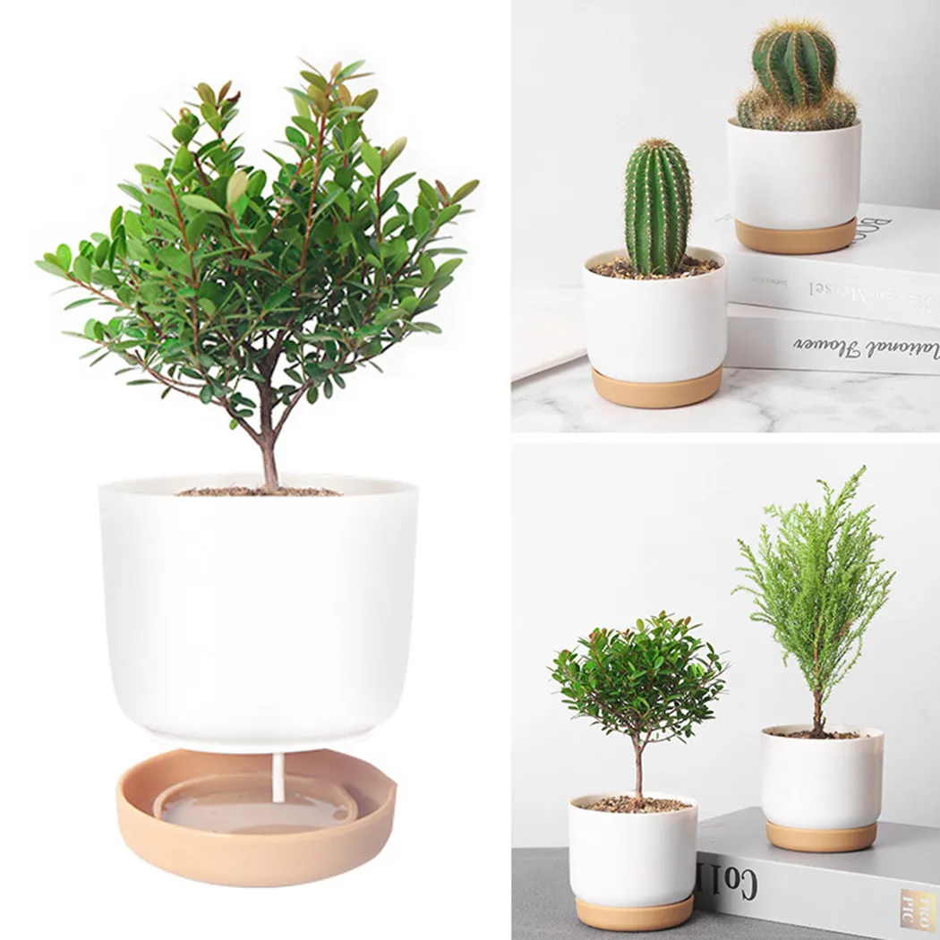 White khaki Bottom With Saucers Flower Flowerpot Garden Indoor PP HIPS Plant Self-Watering 90*72mm Accessories