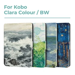 For Kobo Clara Colour BW Protective cover 6-inch Auto Sleep Wake function E-book Case with painted patterns