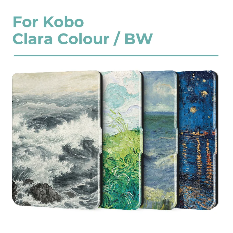 For Kobo Clara Colour BW Protective cover 6-inch Auto Sleep Wake function E-book Case with painted patterns