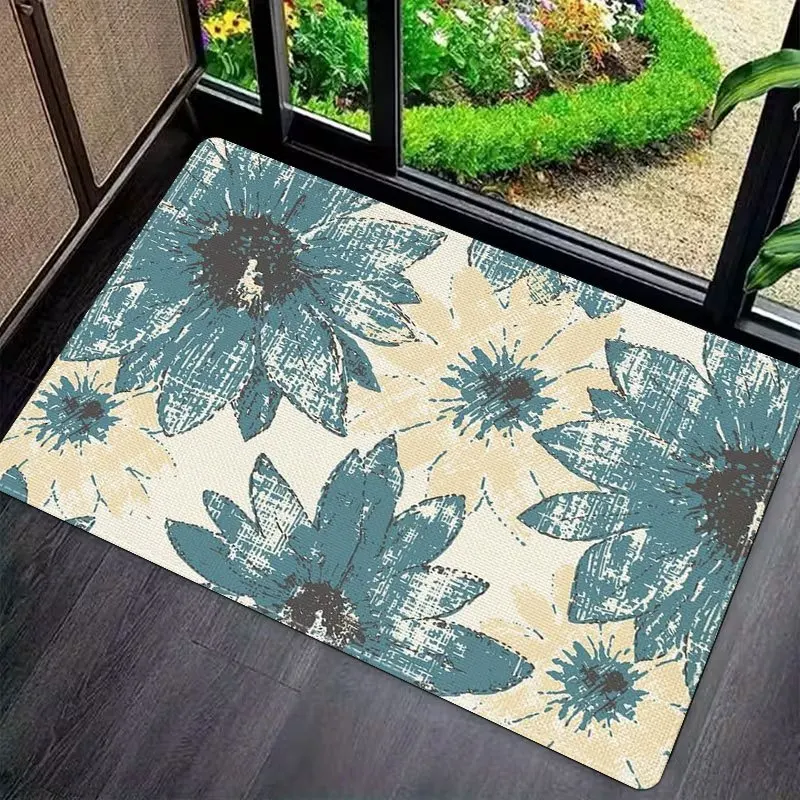 Earthy Brown Green Leaf Doormat Minimalist Botanical Print For Entryway Kitchen And Nature Inspired Home Decor