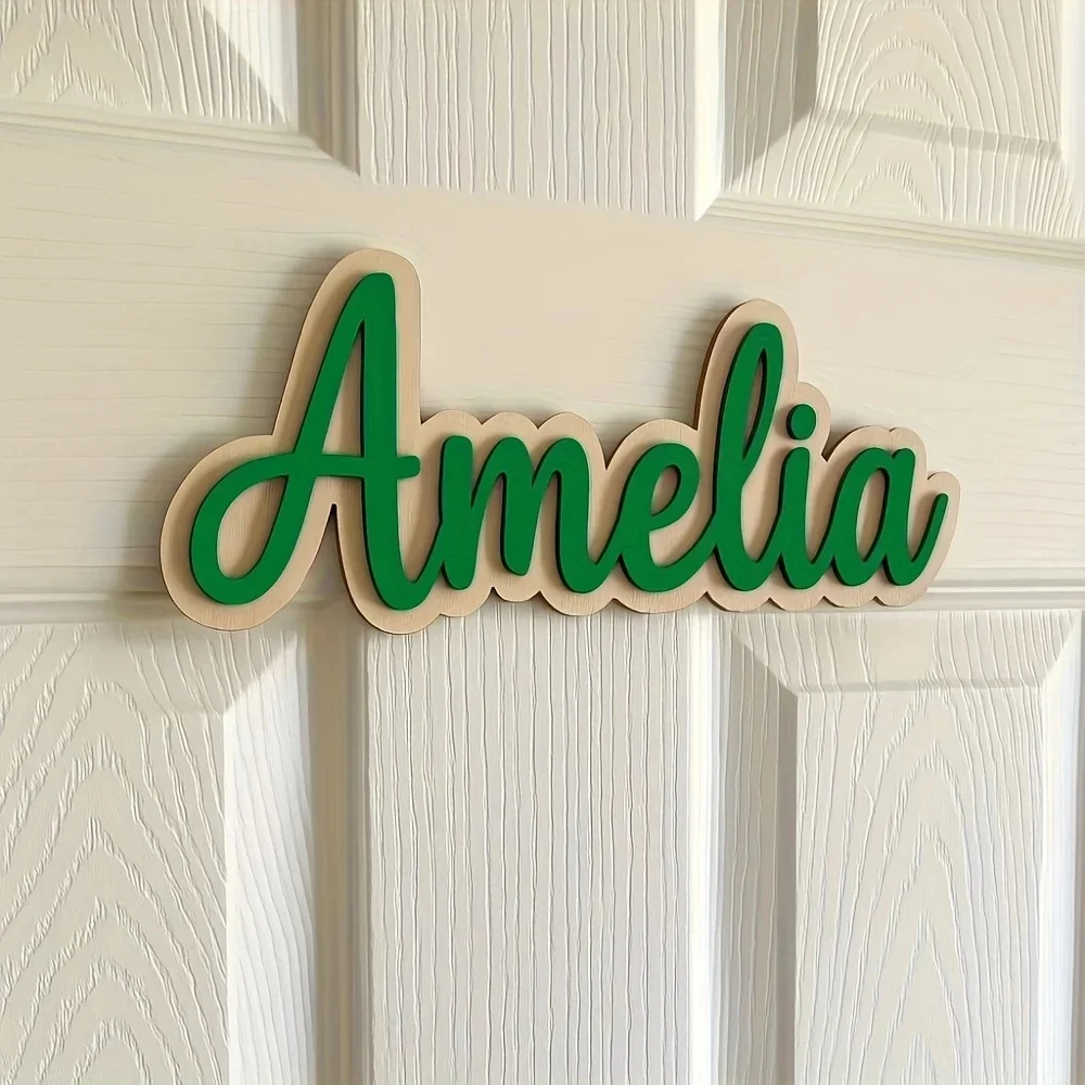 Custom Name Wooden Door Sign, 2 Layer Cutout Wooden Name Plaque, Personalized Wall Art Decor for Kids Room & Home Entry