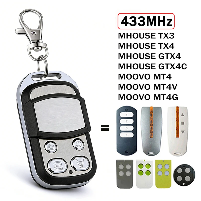 For 433.92MHz MHOUSE GTX4 TX3 TX4 GTX4C Garage / Gate Remote Control and MOOVO MT4 MT4V MT4G Electric Gate Control Transmitter