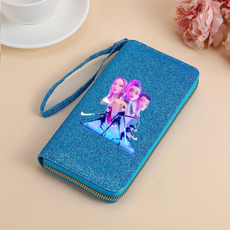 KPop شيطان الصيادين محفظة نسائية طويلة فتاة Kawaii النجوم بريق محفظة موضة متعددة الوظائف سستة محافظ بطاقة محفظة الهدايا