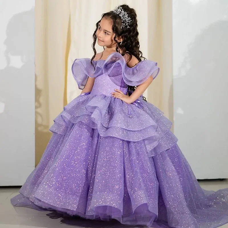 Girl Bridesmaid Long Sequin Dresses Kids Wedding Prom Gown Summer Teenagers Girl Evening Party Dress Kid Holy Communiom Clothing