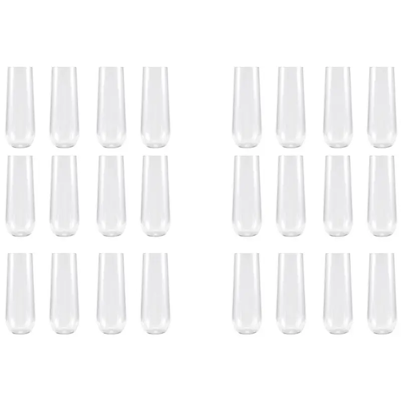 Y42A-24 Stemless Plastic Champagne Flutes - 9 Oz Plastic Champagne Glasses Clear Unbreakable Toasting Glasses Disposable For Wed