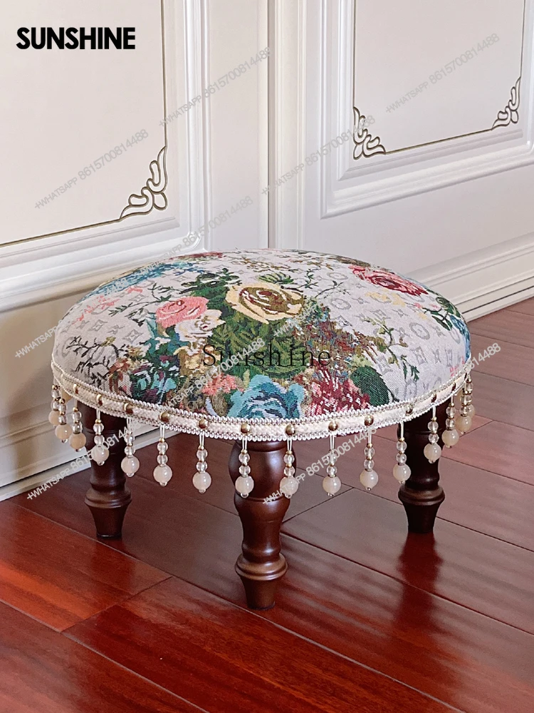 American retro low stool fashion creative fringed round stoolX