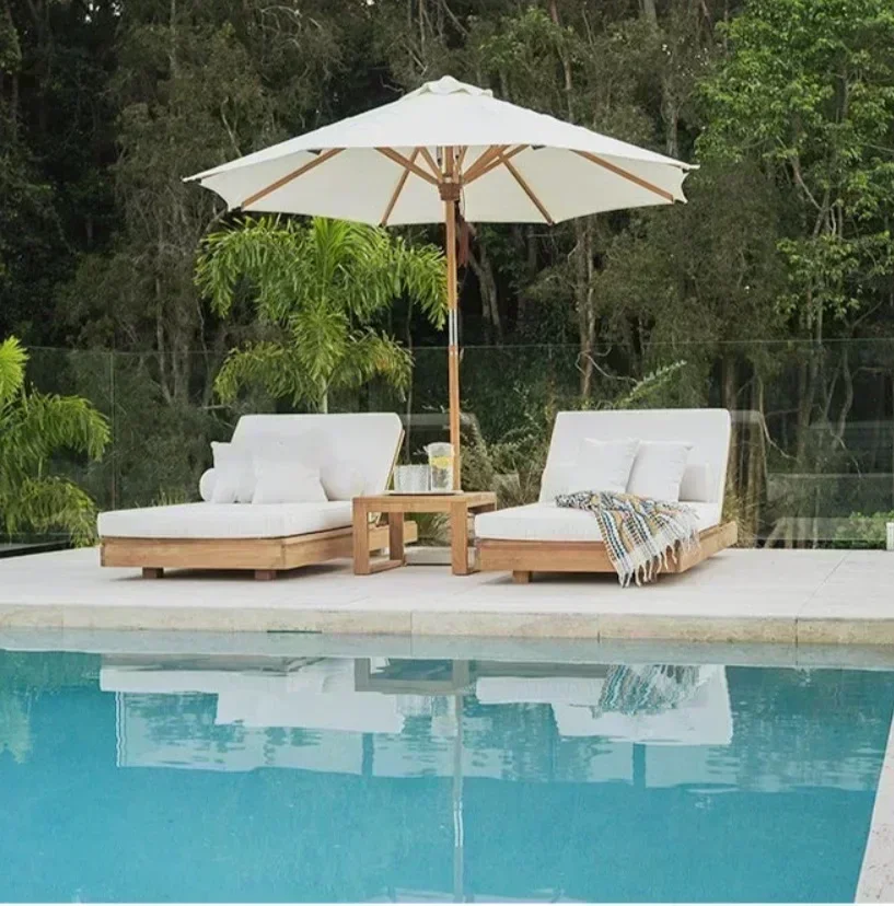 

1 комплект из тикового дерева, уличный шезлонг, натуральный цвет, высококачественный, прочный и прочный, солнцезащитный стул (15 дней на изготовление)