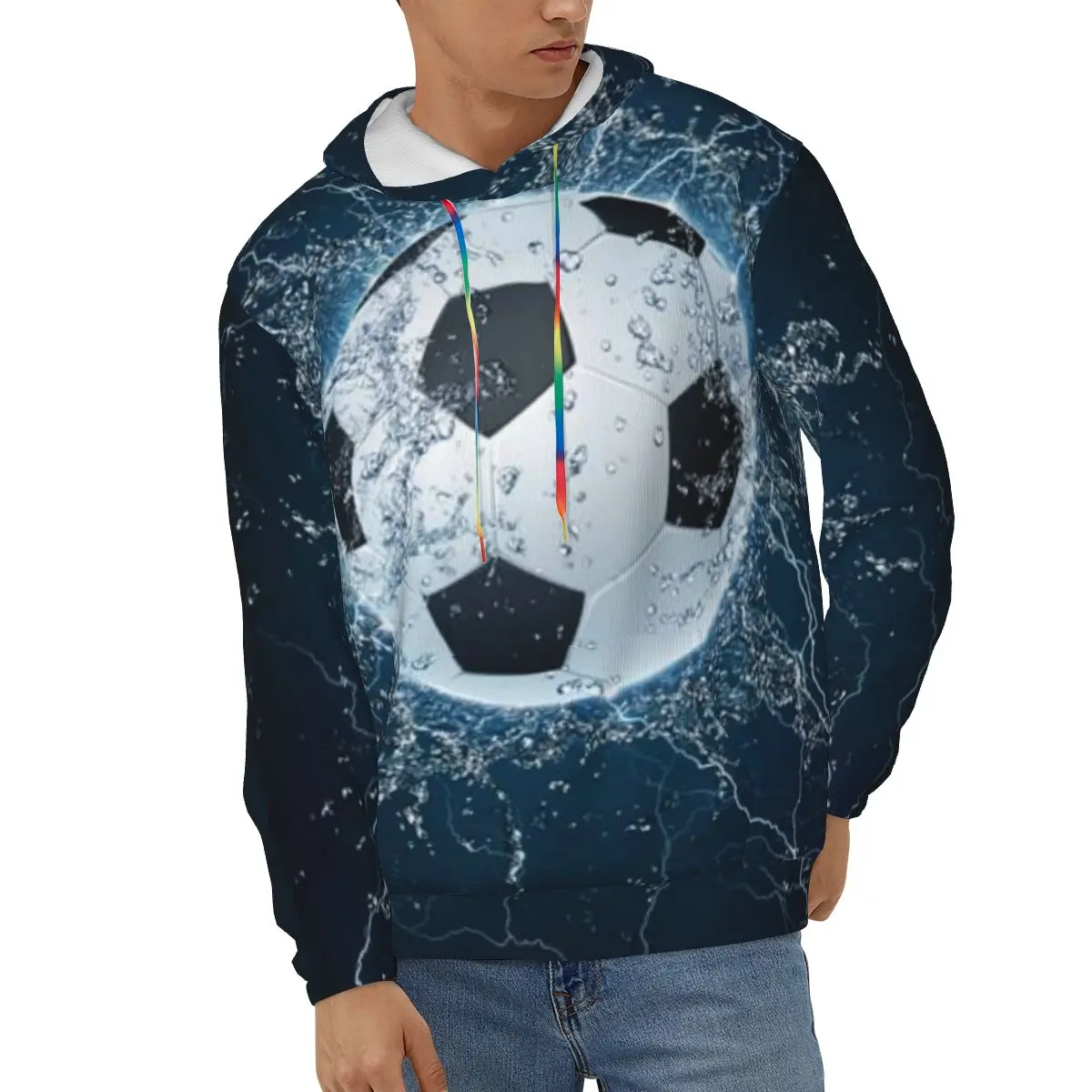 Soccer Ball On Water Mens Sweatshirt Long Sleeve Autumn Spring Casual Hoodies Top Boy Blouse