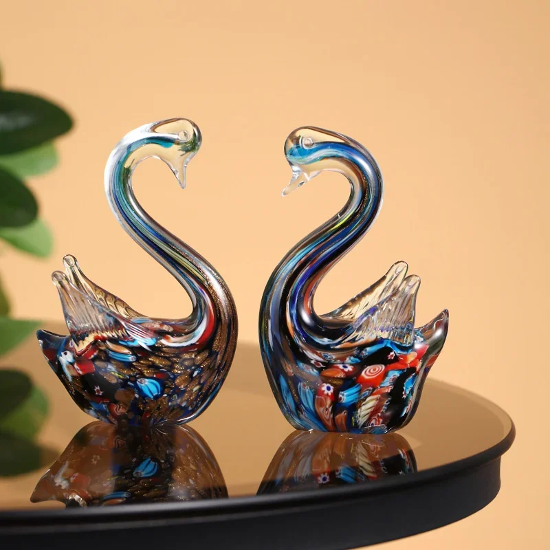 

Nordic Light Luxury Swan Sculpture Crystal Glass Colored Glaze Animal Swan Statue Home Wine Cabinet Decor New Year Wedding Gift