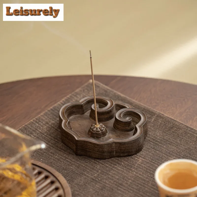 

Handmade Black Sandalwood Ruyi Incense Insert Walnut Wood Thread Aromatherapy Stand Desktop Utensils Tea Ceremony Accessories
